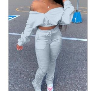 Grey two piece stacked sweats set